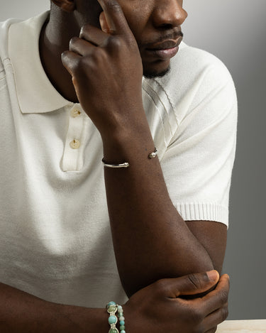 Silver-Colored Bangle Bracelet with Citrine Stone