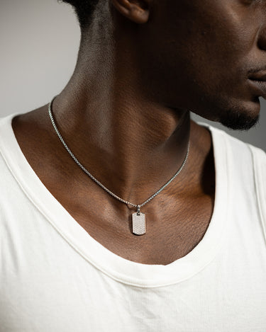 Aurora Pavé Zilverkleurig Ketting met zirkonia, handgemaakte luxe heren sieraden.