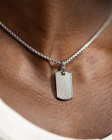 Aurora Pavé Zilverkleurig Ketting met fonkelende zirkonia, handgemaakte luxe heren sieraden.