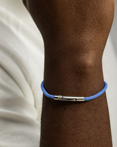 Noirèa Zilverkleurig Lichtblauw Armband 3mm - handgemaakte sieraden, luxe heren sieraden, premium kwaliteit sieraden.