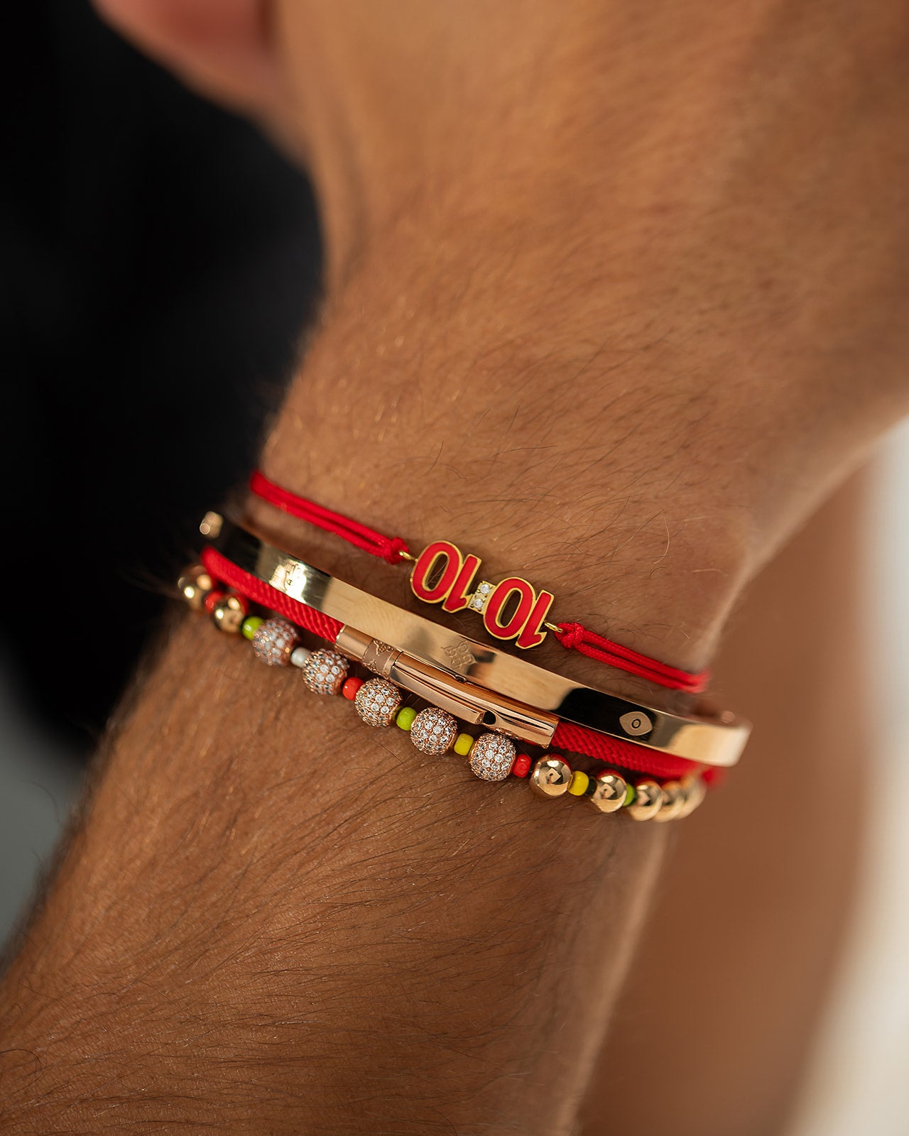 Noirèa Rosé Goudkleurig Rood Armband 3mm, handgemaakte sieraden, luxe heren sieraden, premium kwaliteit sieraden.