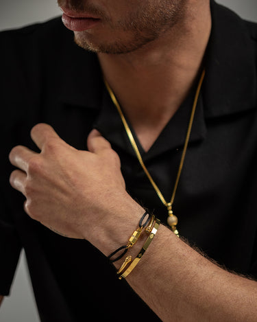 Midnight Lock Zwart Armband Goudkleurig. Handgemaakt, luxe heren sieraden, premium kwaliteit, exclusieve sieraden mannen.