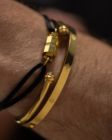 Midnight Lock Zwart Armband Goudkleurig, handgemaakt, luxe heren sieraden, premium kwaliteit, exclusieve sieraden mannen.