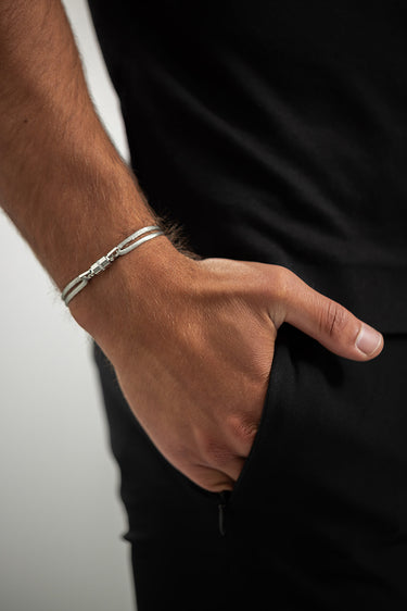 Midnight Lock Grijs Armband Zilverkleurig, luxe heren sieraden, handgemaakt, premium kwaliteit.