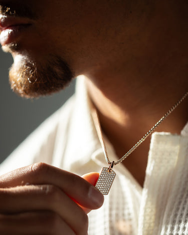 Aurora Pavé Rosé Goudkleurig Ketting met fonkelende zirkonia, handgemaakte luxe heren sieraden.