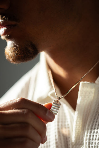 Aurora Pavé Rosé Goudkleurig Ketting met fonkelende zirkonia, handgemaakte luxe heren sieraden.