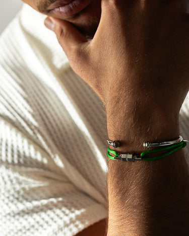 Midnight Lock Groen Armband Zilverkleurig, handgemaakte sieraden, luxe heren sieraden, premium kwaliteit, exclusieve sieraden mannen