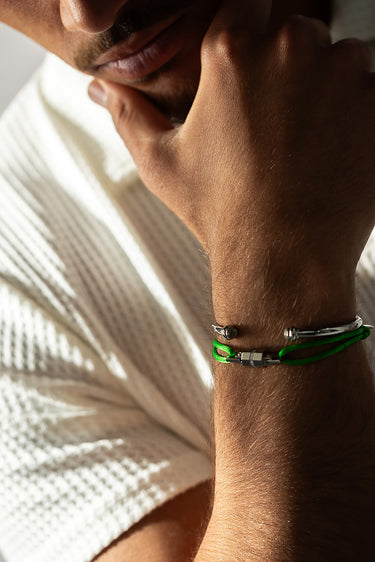 Midnight Lock Groen Armband Zilverkleurig, handgemaakte sieraden, luxe heren sieraden, premium kwaliteit, exclusieve sieraden mannen