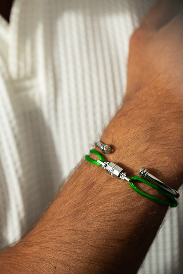 Midnight Lock Groen Armband Zilverkleurig, handgemaakte sieraden, luxe heren sieraden, exclusieve sieraden mannen.