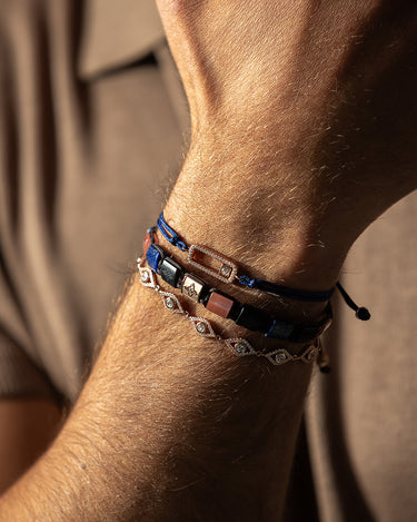 Celestial Balance Rosé Goud Donkerblauw Armband, handgemaakte sieraden, luxe heren sieraden, premium kwaliteit sieraden.