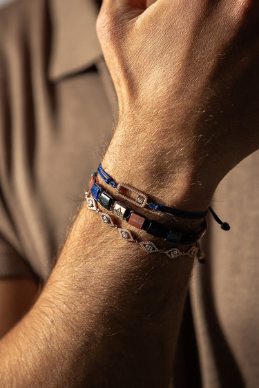 Celestial Balance Rosé Goud Donkerblauw Armband, handgemaakte sieraden, luxe heren sieraden, premium kwaliteit sieraden.