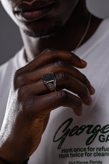 Hexa Onyx Ring silberfarben