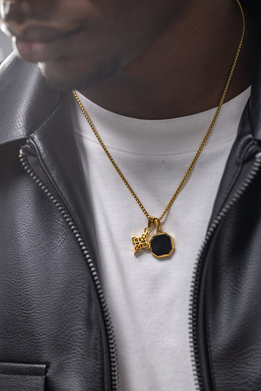 Onyx Oktagon Anhänger Goldfarben