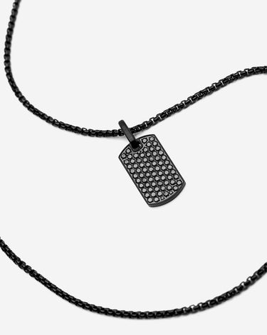 Aurora Pavé Zwart Ketting met rechthoekige hanger en fonkelende zirkonia, handgemaakte luxe heren sieraden