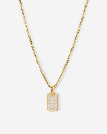 Aurora Pavé Goudkleurig Ketting met fonkelende zirkonia, handgemaakte luxe heren sieraden voor elke gelegenheid.