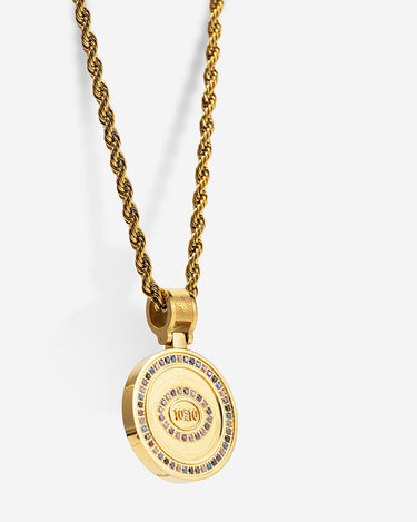 Solar Medallion 10:10 Goudkleurig Ketting - roanross sieraden, handgemaakte sieraden, luxe heren sieraden.