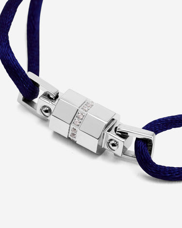 Midnight Lock donkerblauw armband zilverkleurig, handgemaakte sieraden voor heren, luxe en exclusief design.