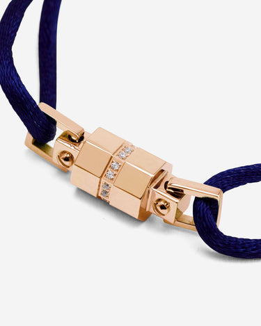 Midnight Lock Donkerblauw Armband Rosè Goudkleurig, handgemaakte sieraden, luxe heren sieraden.