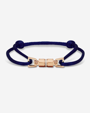 Midnight Lock donkerblauw armband rosè goudkleurig, handgemaakte sieraden voor luxe heren, premium kwaliteit.