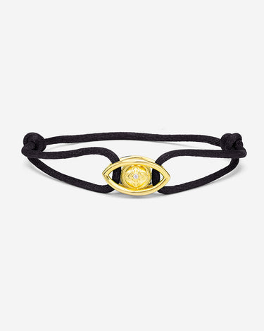 Emerald Guardian Zwart Armband met Goudkleurig oog en zirconia, handgemaakte sieraden, luxe heren sieraden.