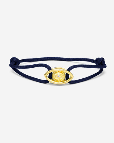 Emerald Guardian Donkerblauw Armband met goudkleurig oog en zirconia steen, handgemaakte sieraden