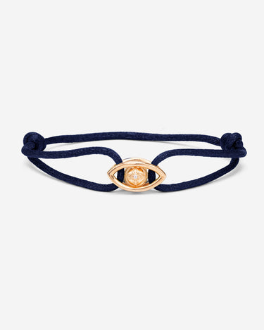 Emerald Guardian Donkerblauw Armband met rosè goudkleurig oog en zirconia steen, handgemaakte sieraden.