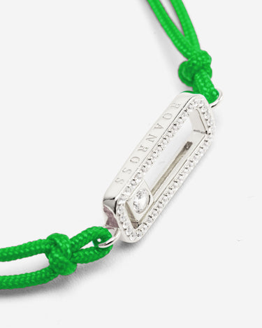 Celestial Balance Zilver Groen Armband met fonkelende zirkonia en handgemaakt groen koord. Luxe heren sieraden.