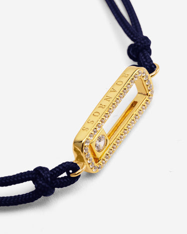 Celestial Balance Goud Donkerblauw Armband met fonkelende zirkonia en luxe uitstraling, handgemaakte sieraden.