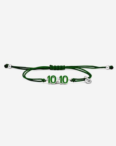Zilverkleurige 10:10 Liora armband in groen, symbool voor manifestatie, liefde en zelfliefde.