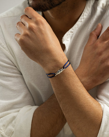 Midnight Lock Donkerblauw Armband Zilverkleurig, handgemaakte sieraden, luxe heren sieraden