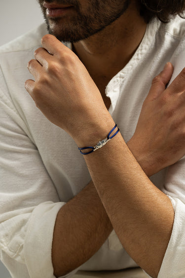 Midnight Lock Donkerblauw Armband Zilverkleurig, handgemaakte sieraden, luxe heren sieraden
